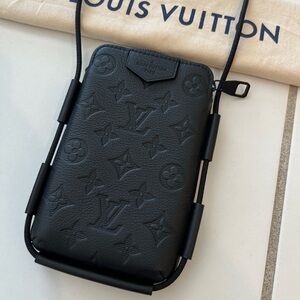 LOUIS VUITTON Lace Up Pouch in Black Monogram Empreinte Leather - 💯 AUTHENTIC
